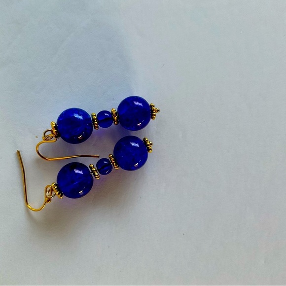 Hand Crafted Pendant Necklace Wrap Bracelet Pierced Earrings Royal Blue Beads - Picture 7 of 16